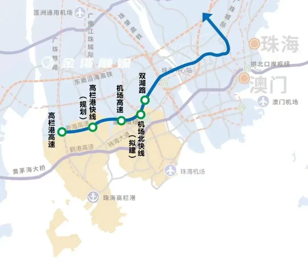 香海大桥西延线,还将设置机场北快线(拟建),机场高速,高栏港快线(规划
