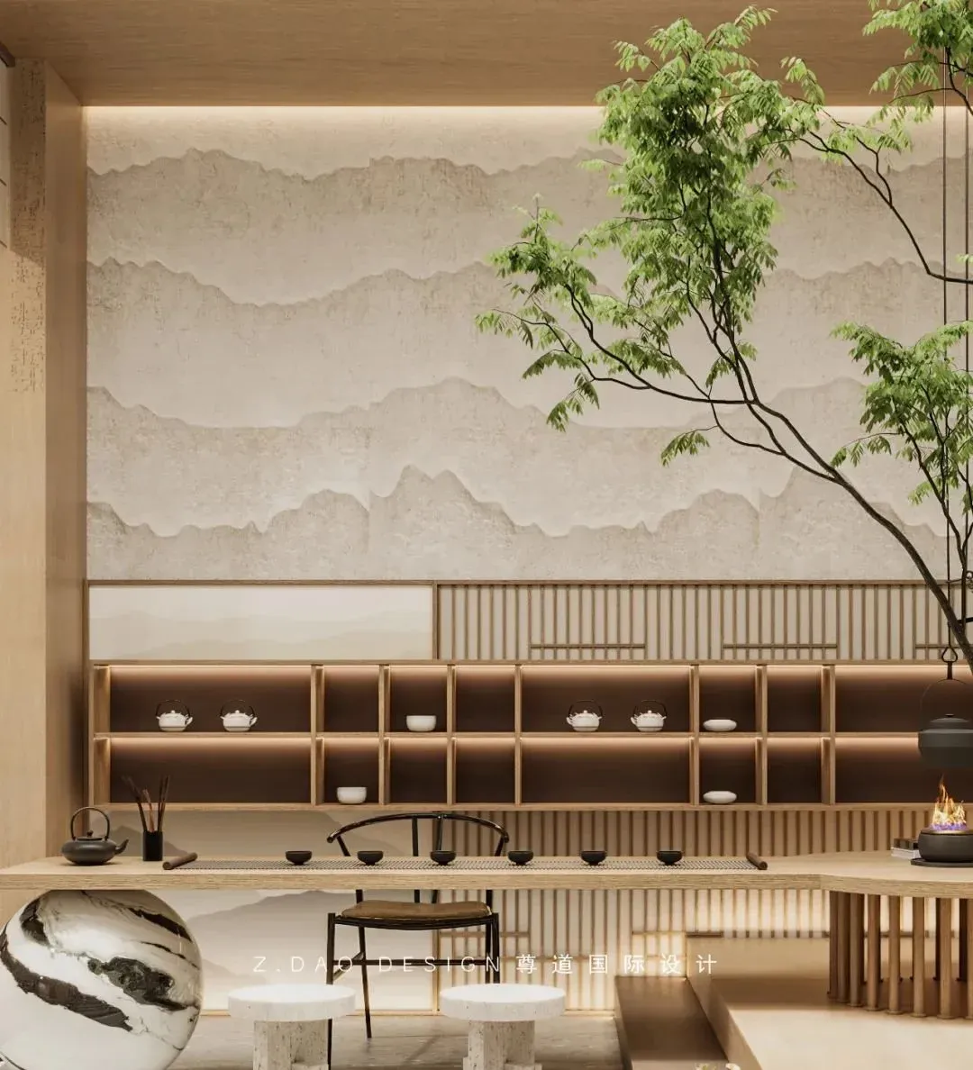 效果图在城市中拥抱自然,在茶室中融入艺术.