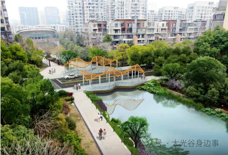 环境受损光谷一小区人工湖