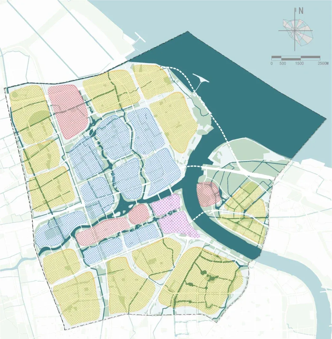 着重刻画黄浦江都市滨水空间带,蕰藻浜东西文化艺术景观带,淞兴塘南北