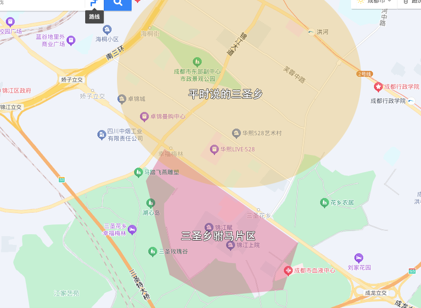 它得成龙大道以南,爪爪直接伸进了三圣乡湿地公园内,从地图上看就是