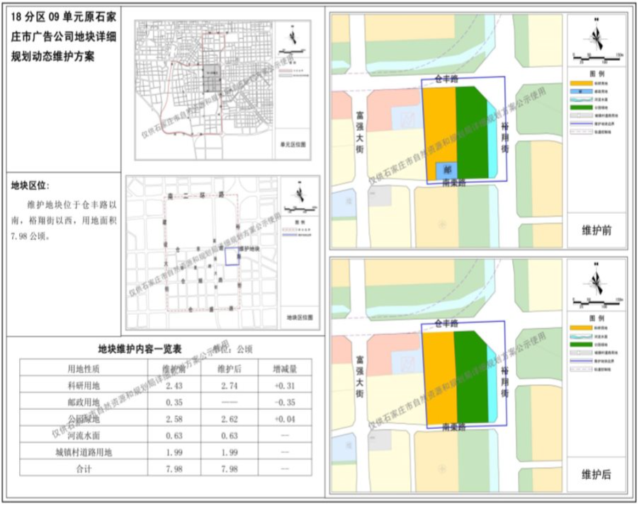 裕华区部分地块详细规划动态维护方案公示