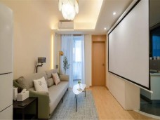 43平的简约风公寓,客厅用投影来代替电视