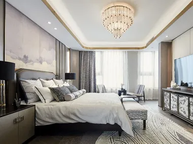 大连红星海别墅350平中式装修风格效果图