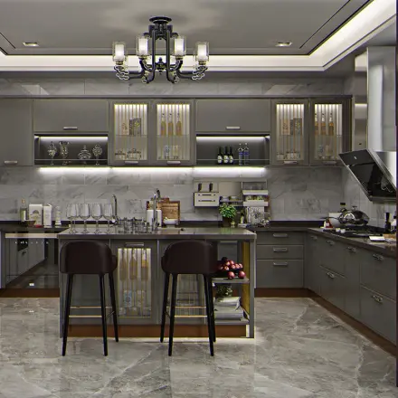 欧派橱柜定制整体石英石台面厨房厨柜新中式烤漆厨柜家用组合柜