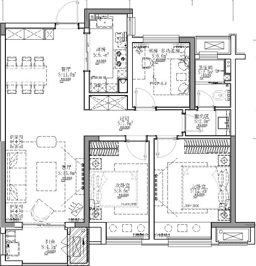 119.45平米三居室设计说明，13万元装修的现代风格有什么效果？-联投金色港湾装修