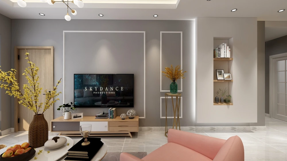 客厅电视背景墙简单的直线装饰,简约清爽,不复杂