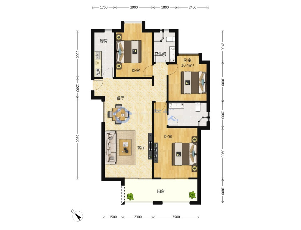 美式风格三居室装修案例，116.13平米的房子装修多少钱？-江山樾装修