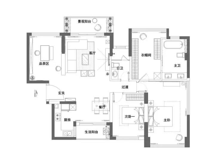 126㎡现代中式，优雅端庄丨简单大气