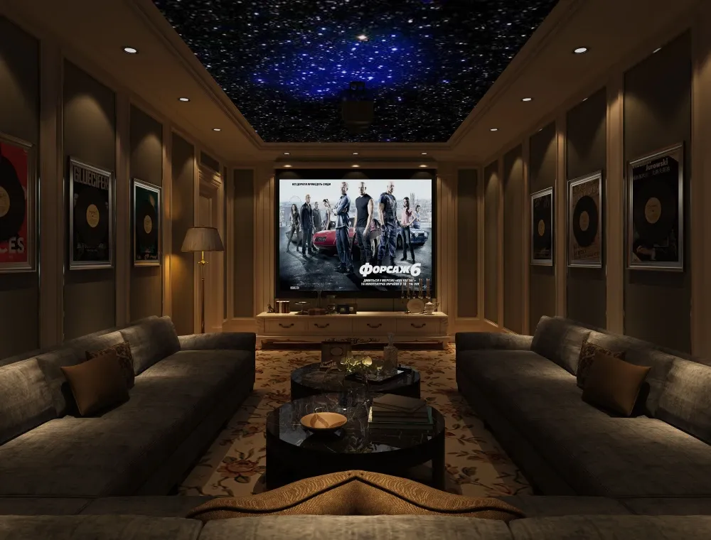 影音室的组合家具的颜色选用暗色或流行色,配上合适的灯光及现代化的