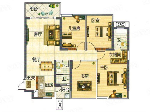 金源橙郡116平米四居室现代中式风格