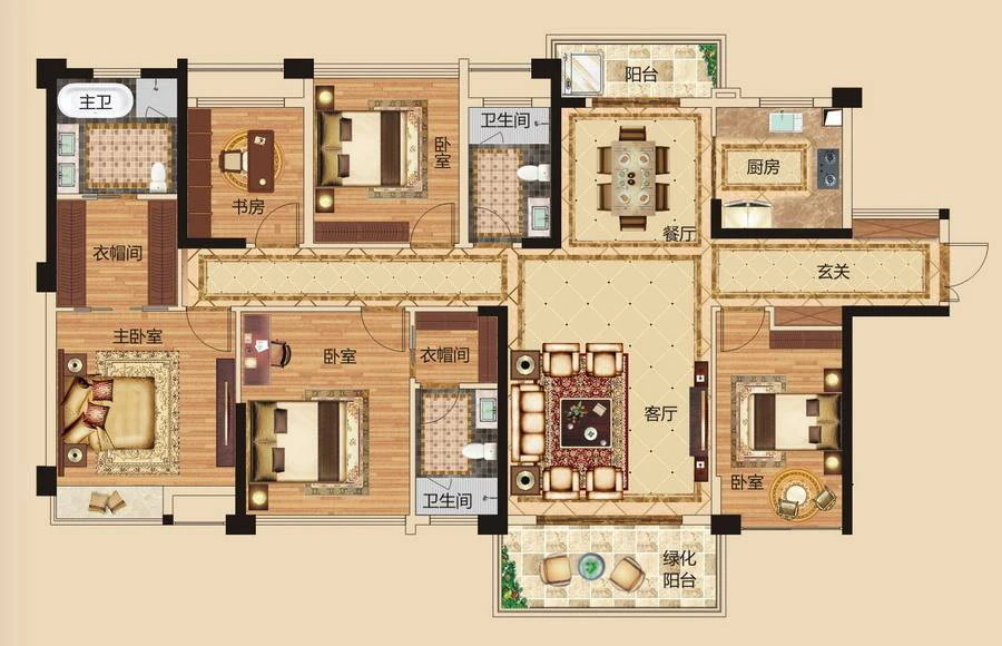 雍景湾176平米五居室简欧风格户型图该商户其他案例同户型同风格同