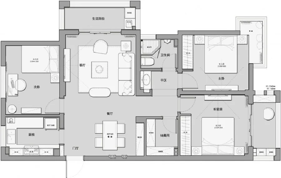 127平米的房子全包装修多少钱？现代风格三居室设计说明！-华远景瑞海蓝城装修