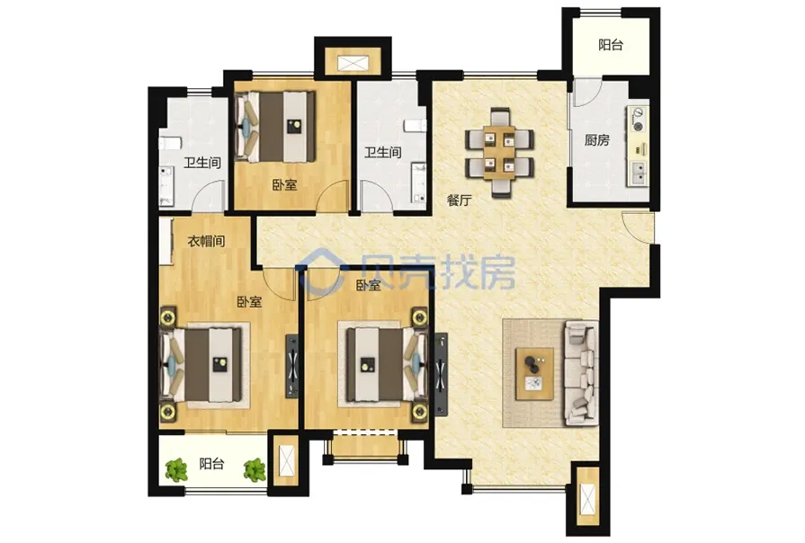 创之鸿装饰路劲太阳园143平米简美风格装修案例户型图