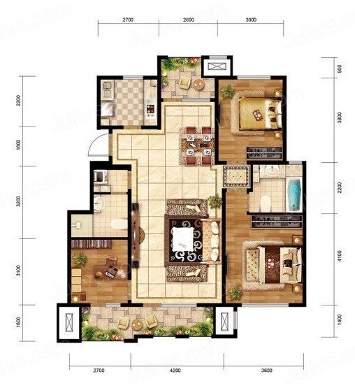 117平米美式风格三居室，预算12万，点击看效果图！-紫晶悦和中心装修