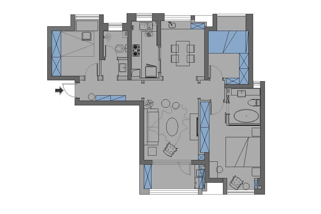 129平米的四居室装修案例欣赏，将法式风融入到现代生活当中。-蜀郡二期装修