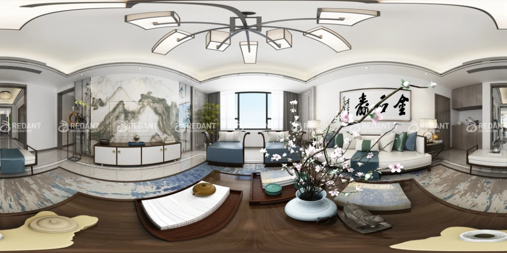 苏州湾壹号实例，190平米的四居室，质感与时尚并存的中式风装修。