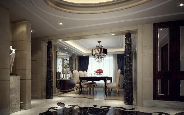 龙首壹号院实例，186平米的四居室，质感与时尚并存的古典风装修。