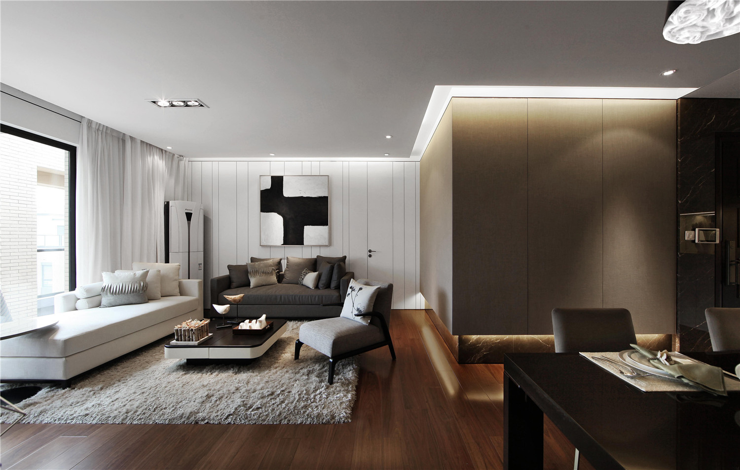 金地悦澜道实例，117平米的四居室，质感与时尚并存的现代风装修。