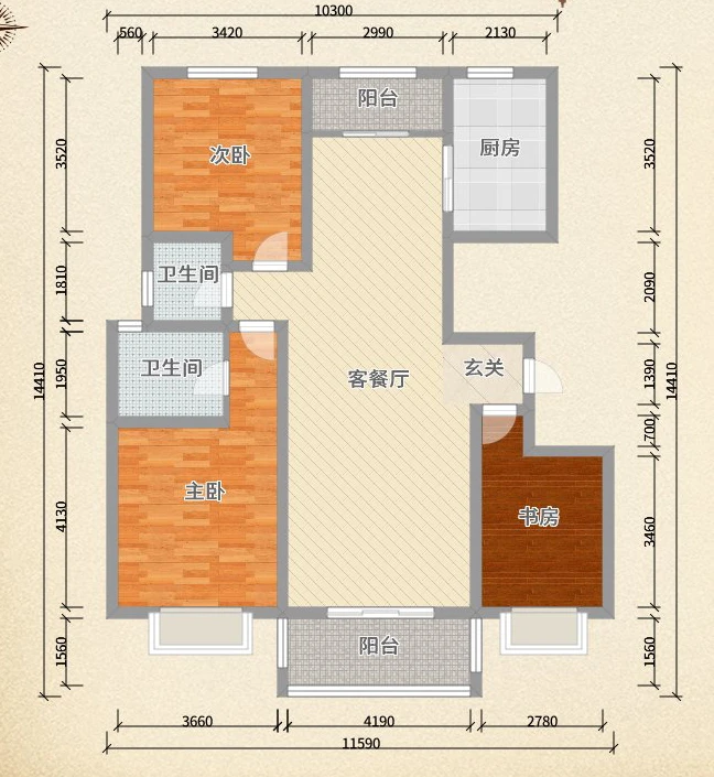 锦园曲江龙邸138平（三居室）轻奢风格