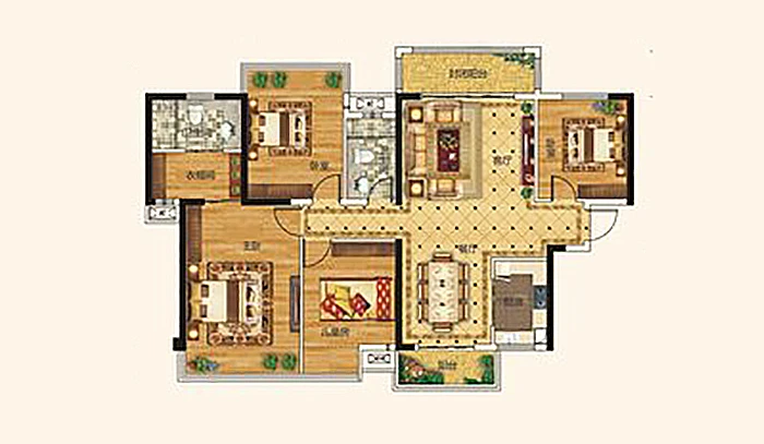 翰林学府145平米四居室现代轻奢风格户型图