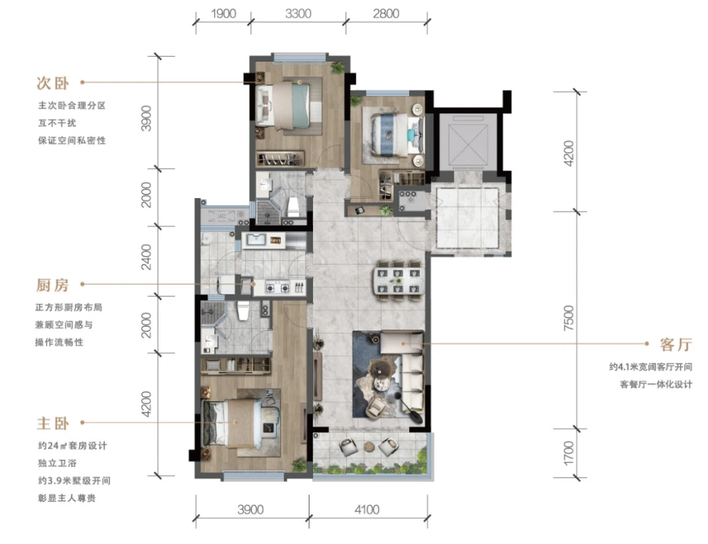 116平米三居室设计说明，13万元装修的简约风格有什么效果？-龙湖景粼玖序装修