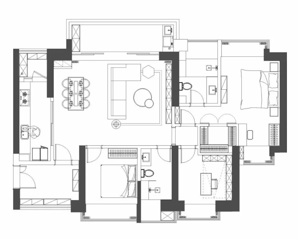 148平米现代风格三居室，预算11万，点击看效果图！-国博城装修