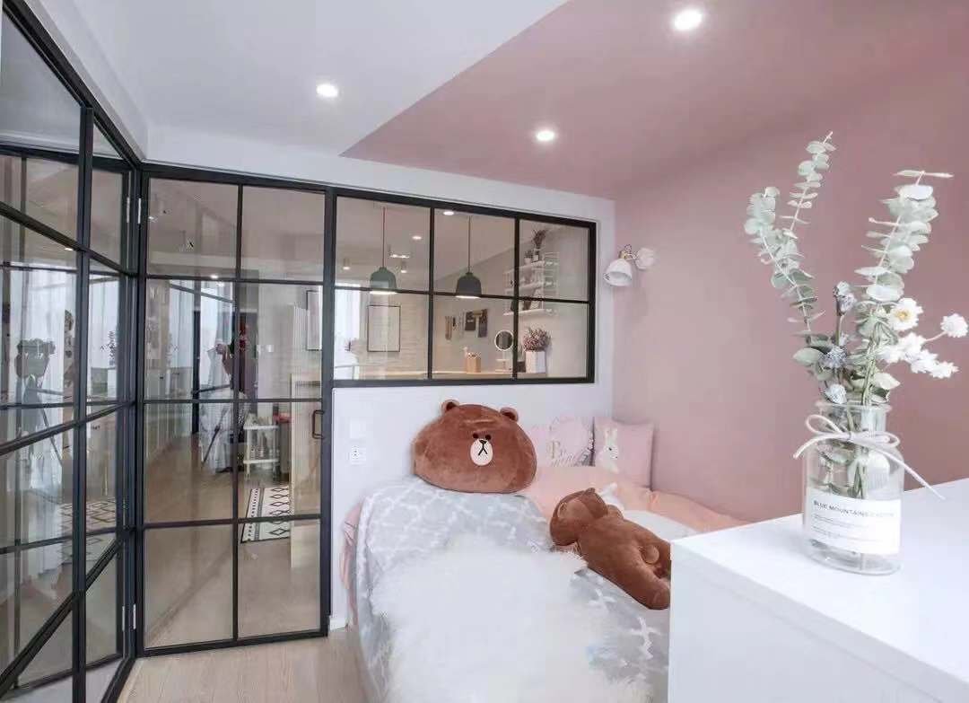 一套45㎡小户型狭长式单身公寓，粉色少女风！