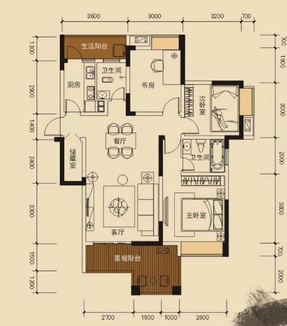 康田漫城实例，96平米的三居室，质感与时尚并存的简约风装修。