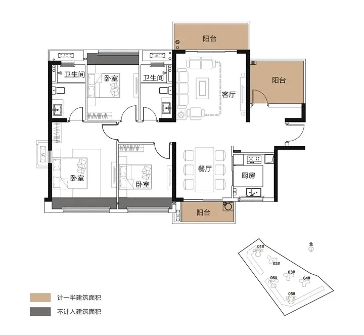 中信海岸城3室128平现代简约风案例欣赏户型图.