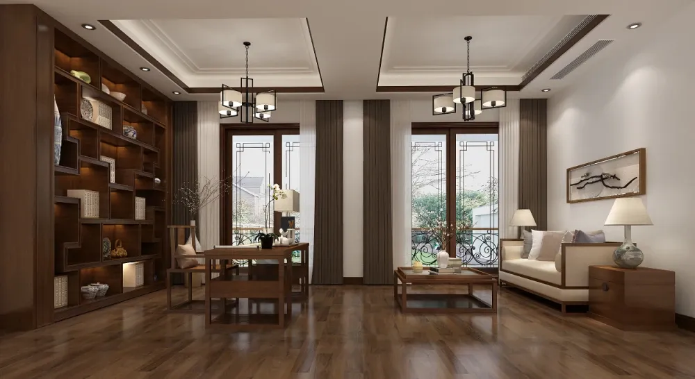 借苏州园林的设计手法,在业主的房间中进行"借景话室".