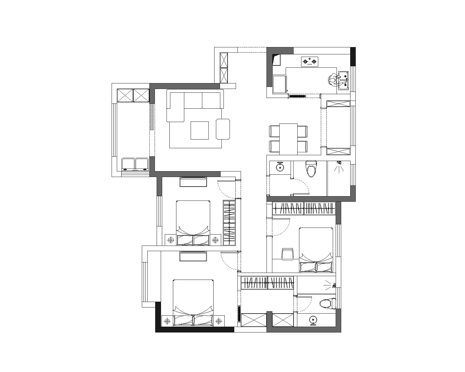 现代简约三居室120平米24万-蝴蝶湾装修案例-苏州房天下家居装修网