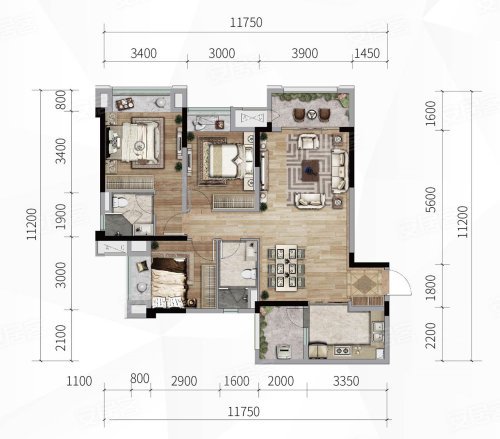 中交中央公园实例，101平米的三居室，质感与时尚并存的美式风装修。