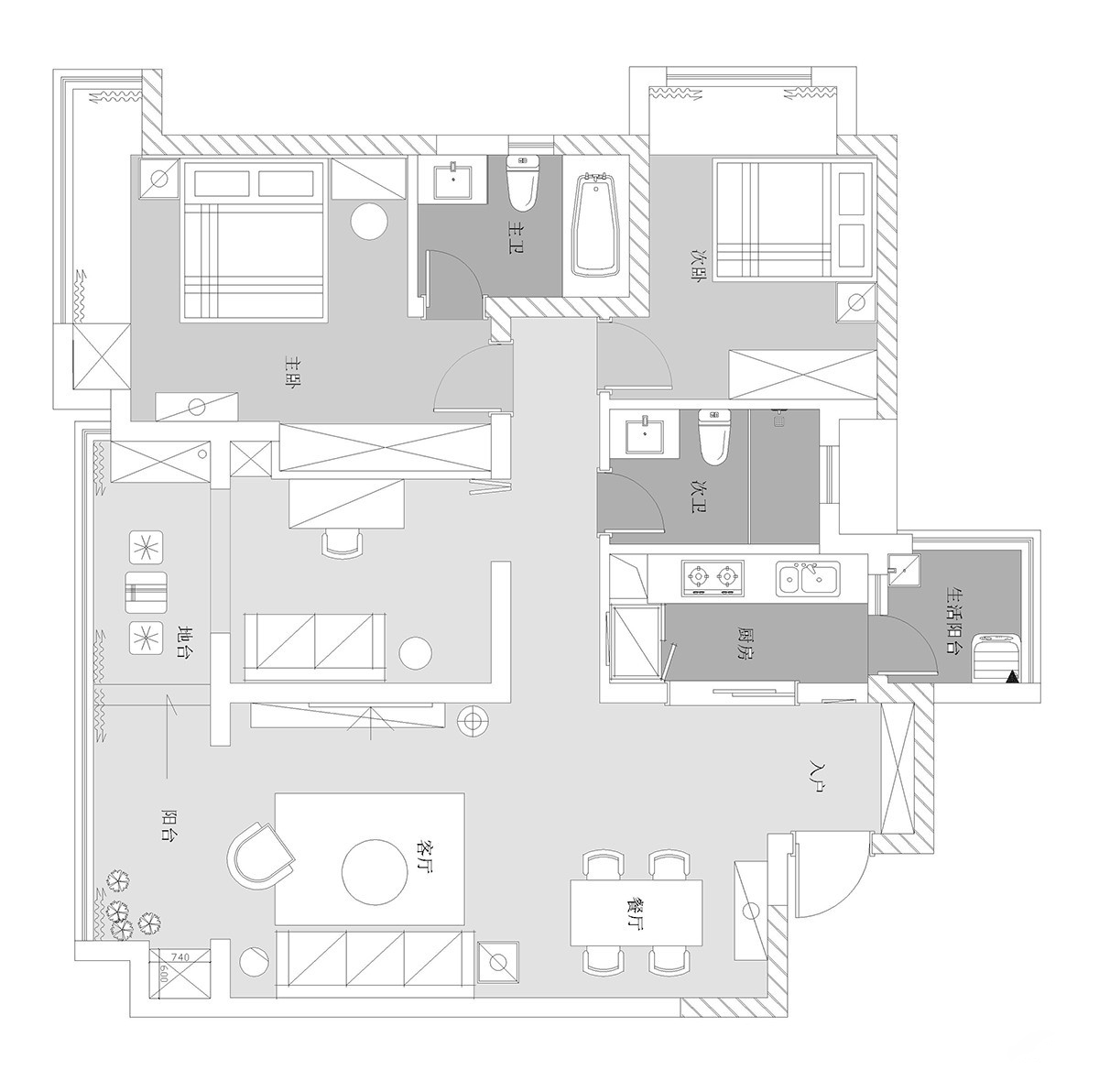 113平米三居室设计说明，12万元装修的现代风格有什么效果？-中电颐和家园装修