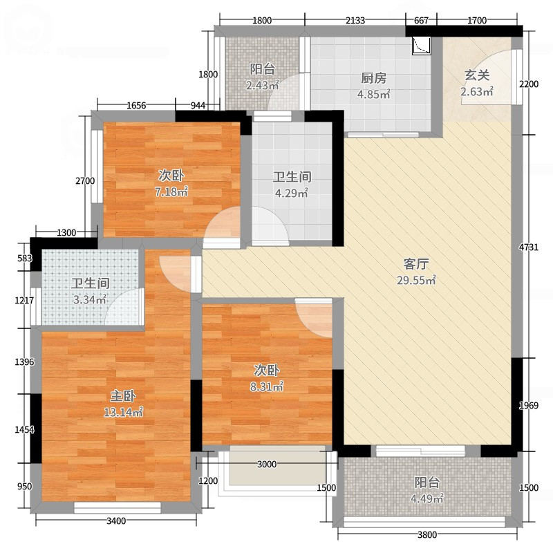 华远海蓝城实例，103平米的三居室，质感与时尚并存的简约风装修。
