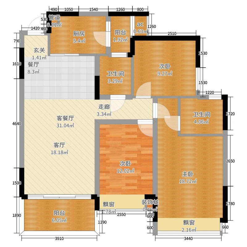 美式风格三居室装修案例，119平米的房子装修多少钱？-恒大御府装修