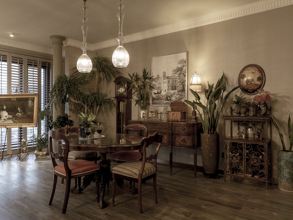 西山艺境华墅实例，225平米的三居室，质感与时尚并存的美式风装修。