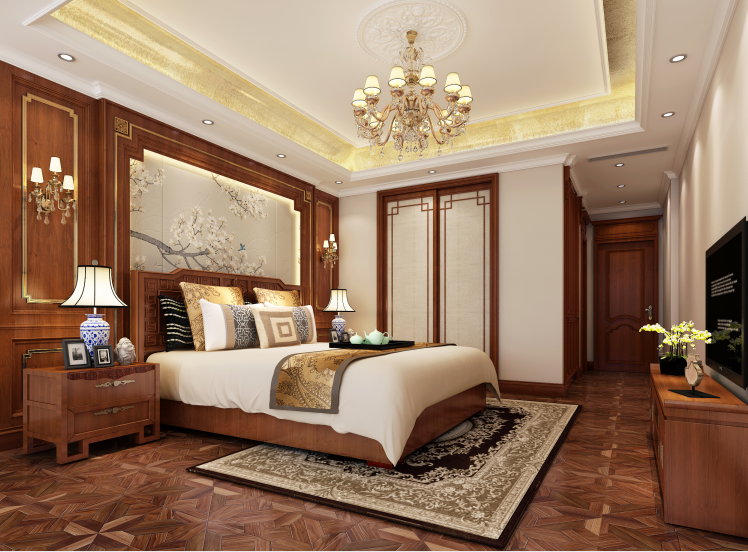 285平米的四居室，质感与时尚并存的中式风装修。