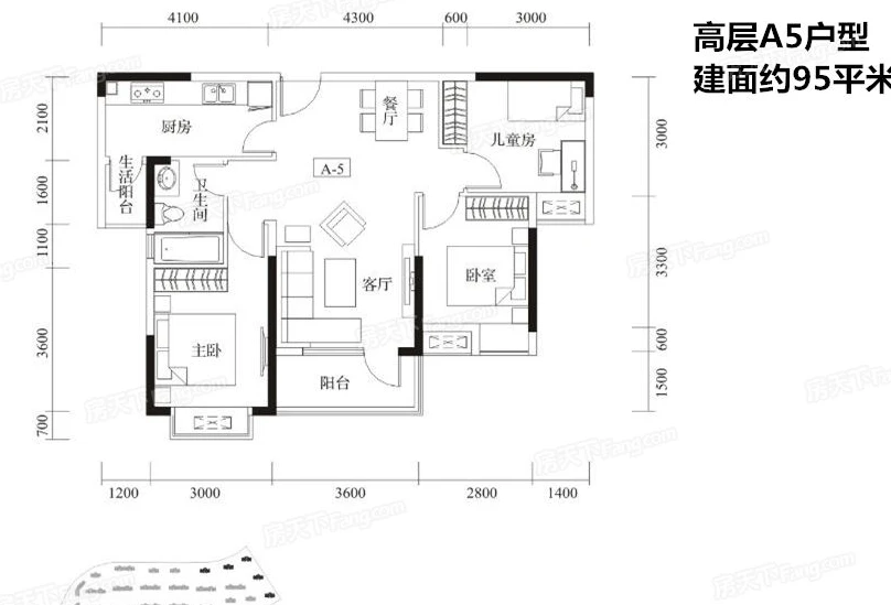 亿达光谷大观95平现代风格效果装饰图