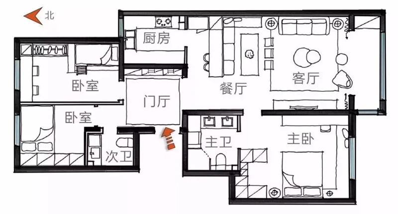 107㎡个性混搭三居，红黄蓝遇上莫兰迪，年轻