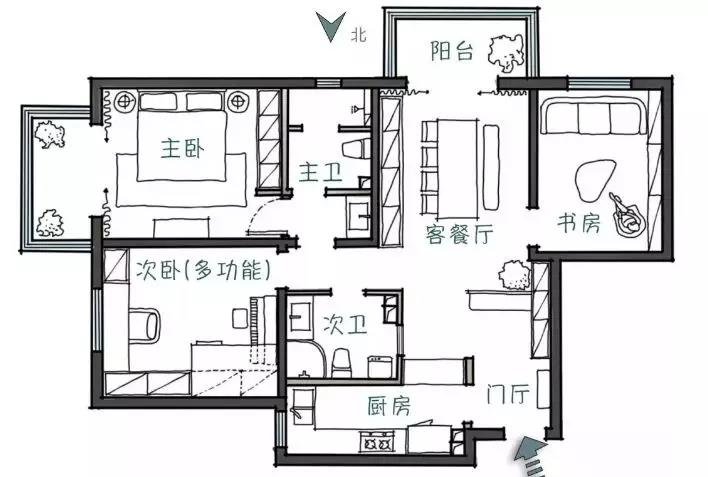 120㎡低调素雅简约风格装修，家庭日常生活才