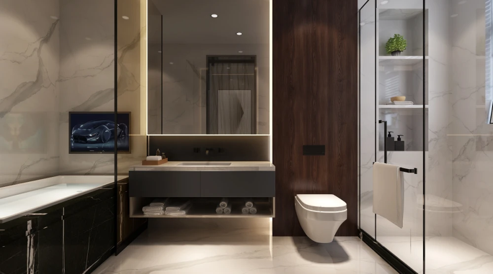 把原结构的客卫生间可以改动的墙体拆除改造后升级为主卧卫生间,使用