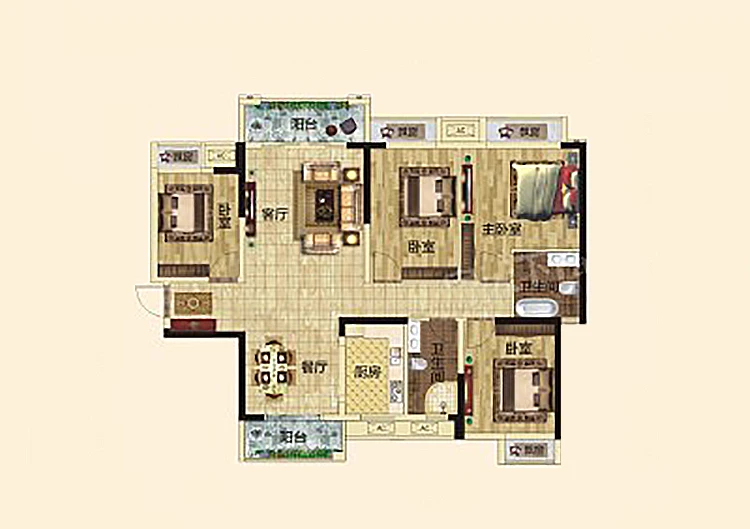 广源华府139平米四居室现代简约风格户型图