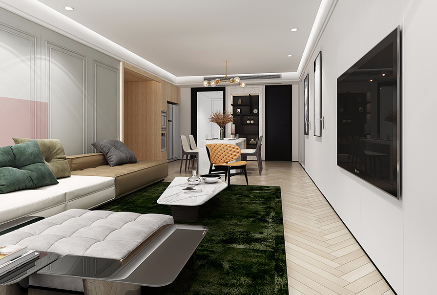 未来城实例，97平米的三居室，质感与时尚并存的简约风装修。