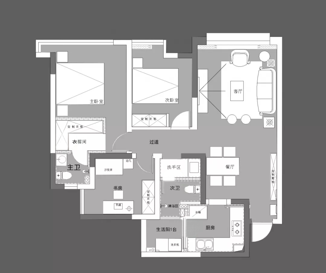 128㎡三室两厅美式风格装修案例，丰富的空间