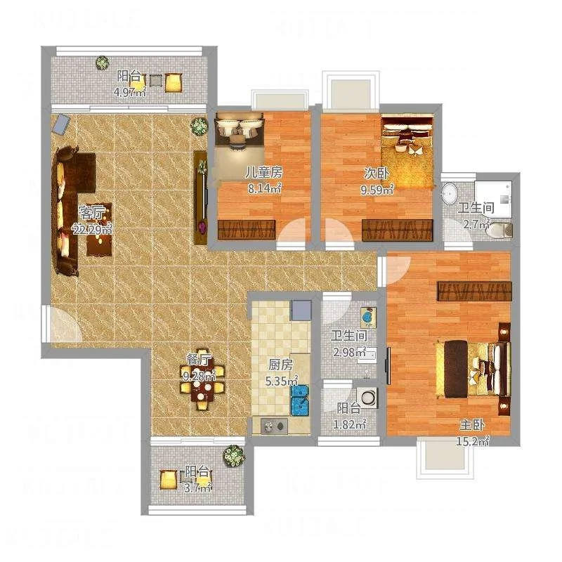 双福雅苑新中式三居室设计案例