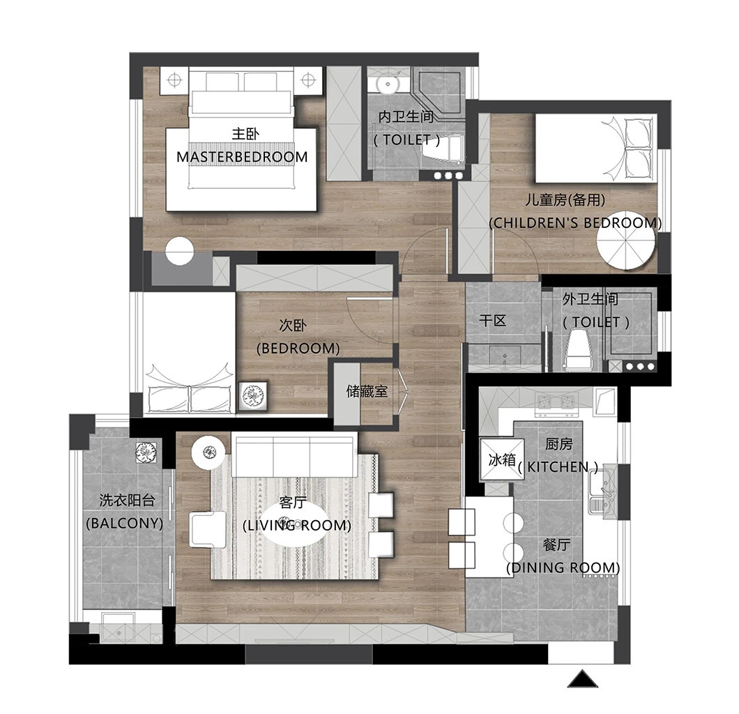 98平米现代风格三居室，预算13万，点击看效果图！