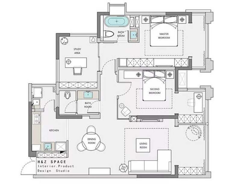 125平米三居室设计说明，15万元装修的现代风格有什么效果？
