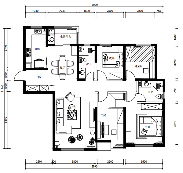 140平米四居室设计说明，-79496万元装修的现代风格有什么效果？