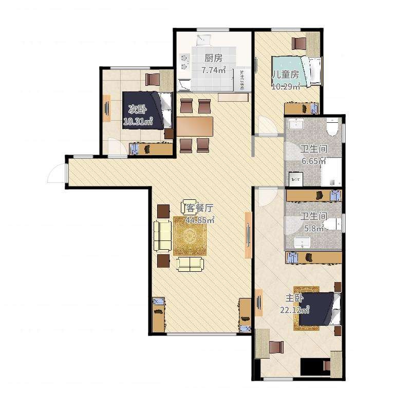 129平米的房子能装修成什么效果？简约风格三居室装修案例！
